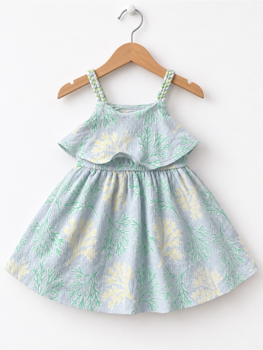 Carter's Pale Blue coral tropical Ruffle Sundress with Braided Straps